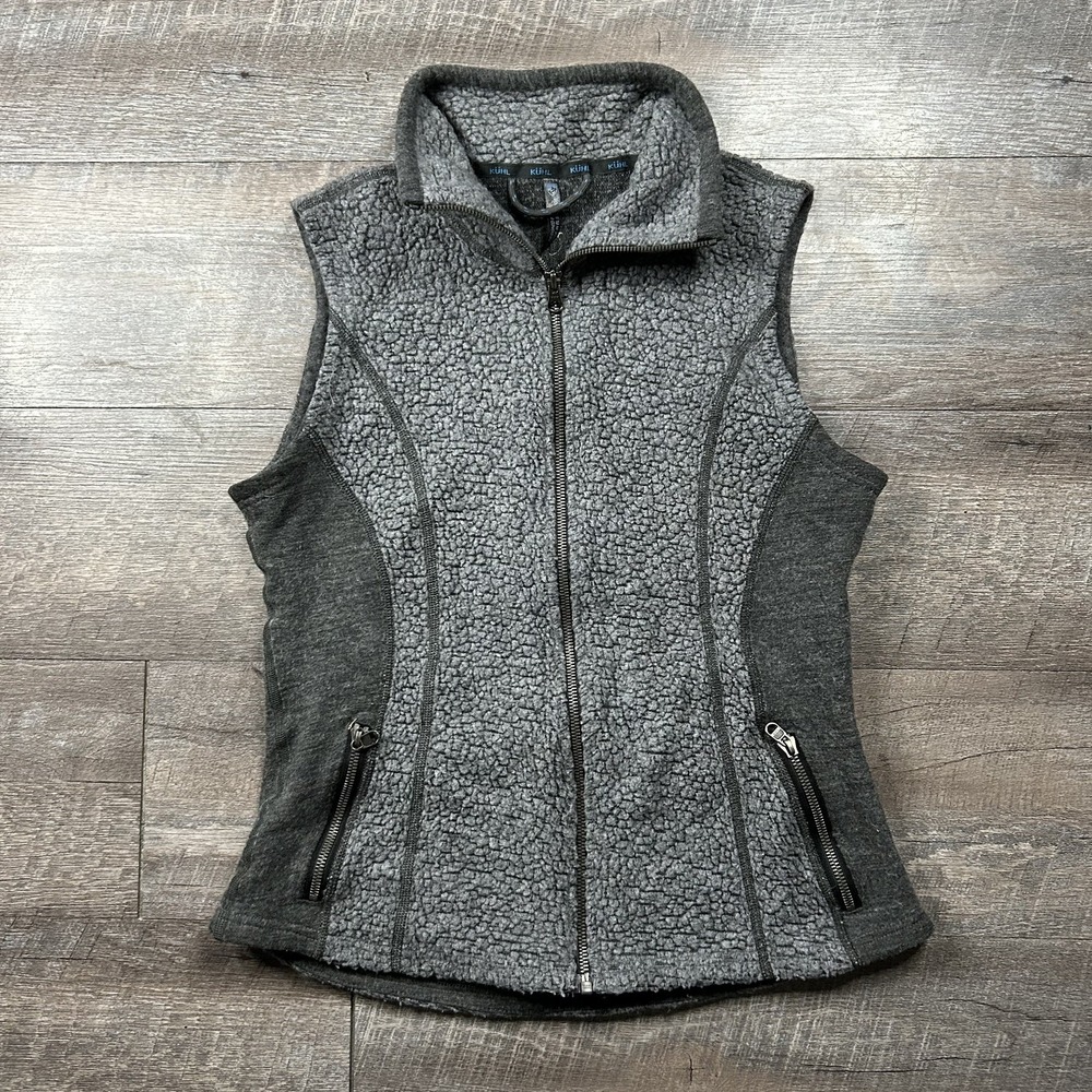 Kuhl Kozet Sherpa Vest Womens Medium Gray Wool Blend Full Zip Hiking Fleece
